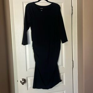 Isabel maternity fitted ruched midi dress with 3/4 length sleeves: size L